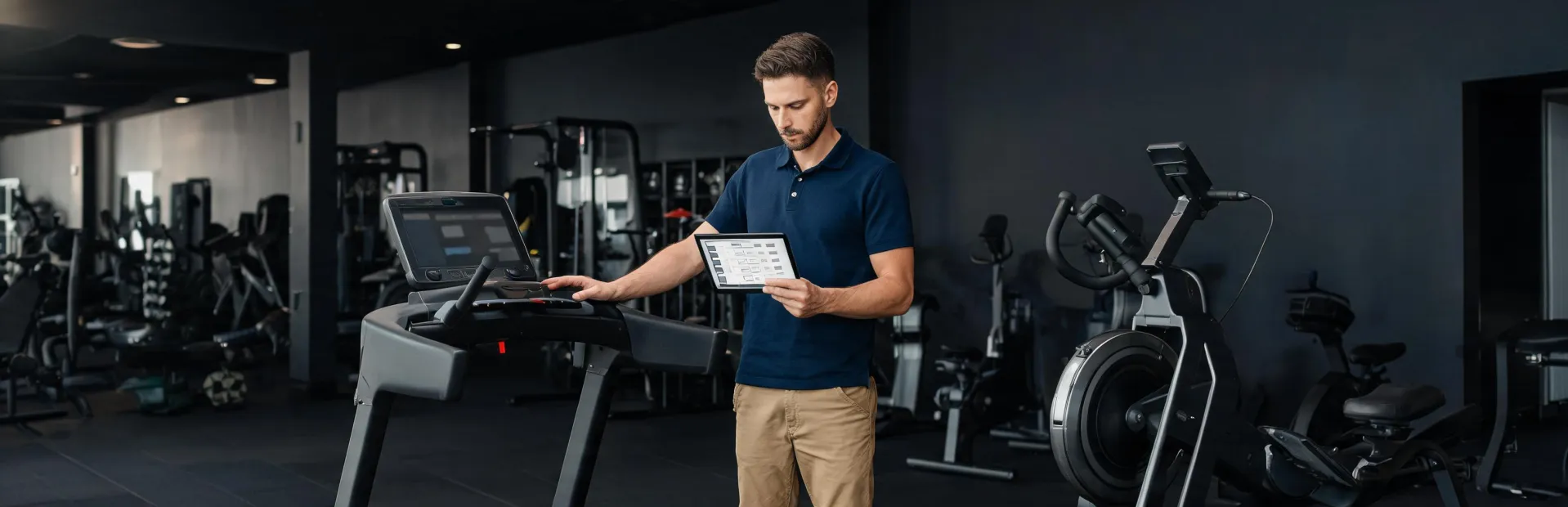 Technician commissioning commercial fitness equipment